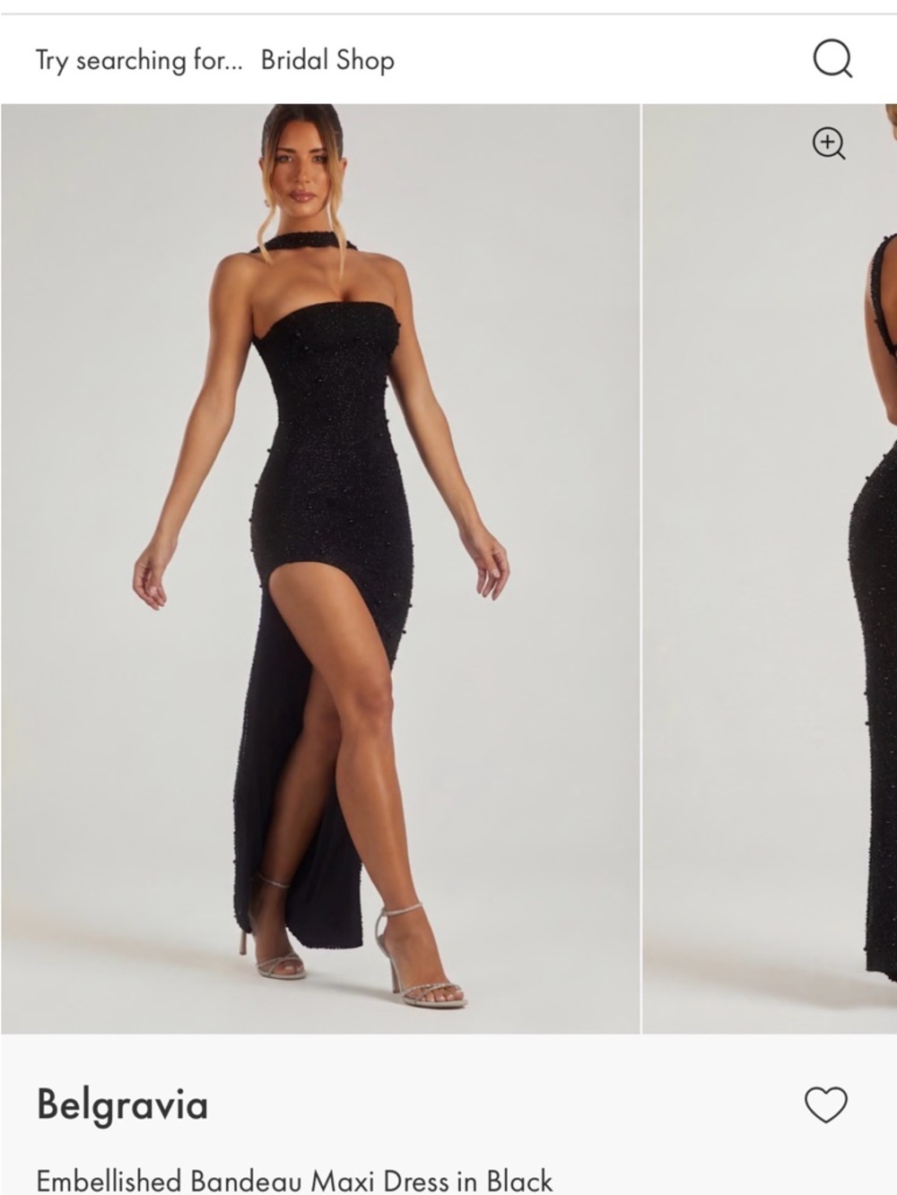 Oh Polly Black Embellished Bandeau Maxi Dress with High Slit